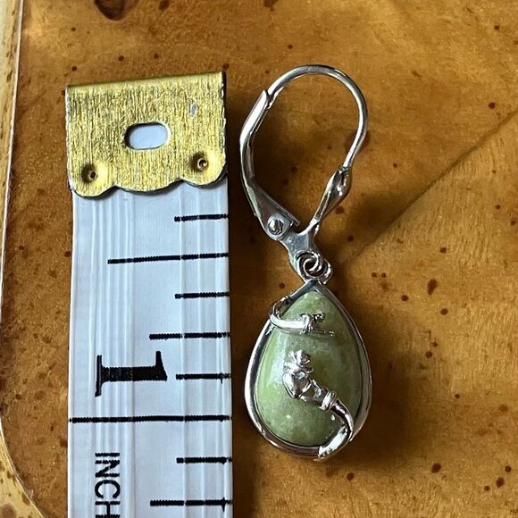 Natural Connemara Marble Sterling Silver Claddagh Earrings - Picture 3 of 7